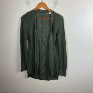 Pinque Artisan Green Open Front‎ Longline Cardigan NWOT Size XS Fall Cozy Warm